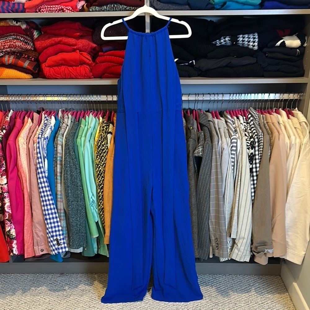 Chicme blue sleeveless elastic waistband back tie jumpsuit size S NWOT